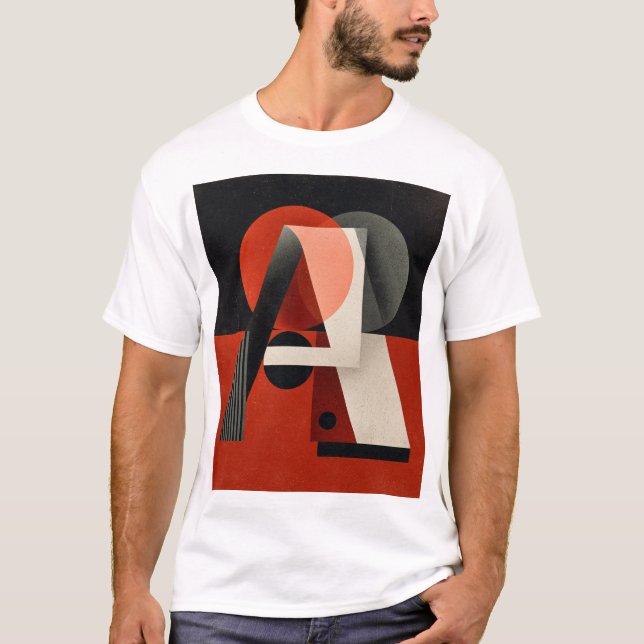 Letter A – Constructivist Geometry on Textured Red T Shirt (Framsida)