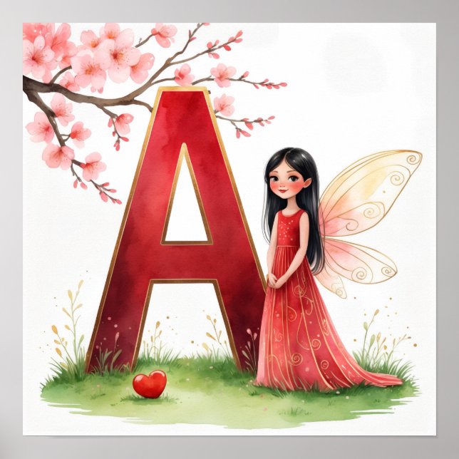 Letter A Fairy Nursery Poster - Cherry Blossoms (Framsidan)