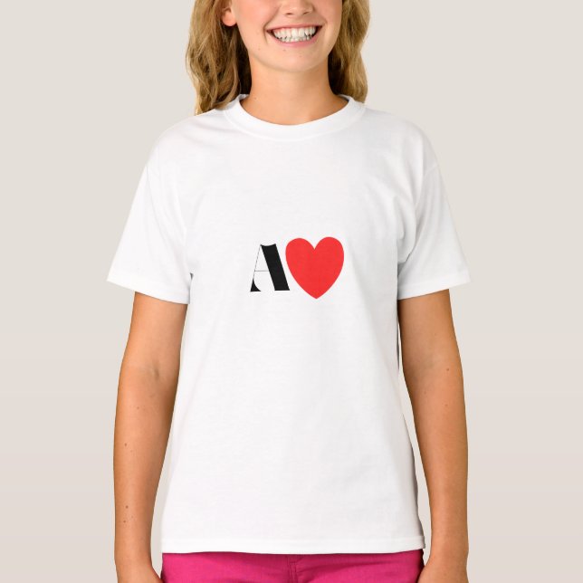 Letter A Heart - Valentine Initial Love Design T Shirt (Framsida)
