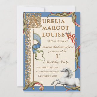 Letter A Royal Medieval 1st Birthday Invitation Inbjudningar