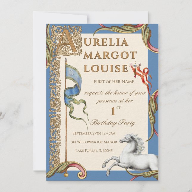 Letter A Royal Medieval 1st Birthday Invitation Inbjudningar (Framsida)