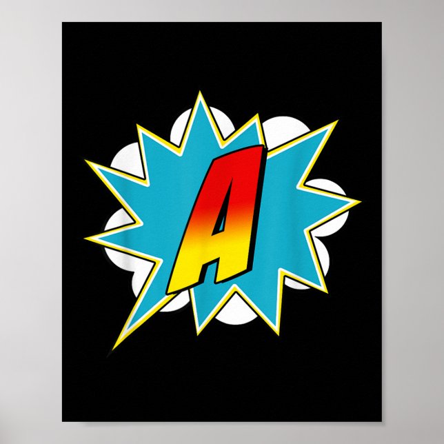 Letter A Superhero Name Comic Letter Retro Costume Poster (Framsidan)