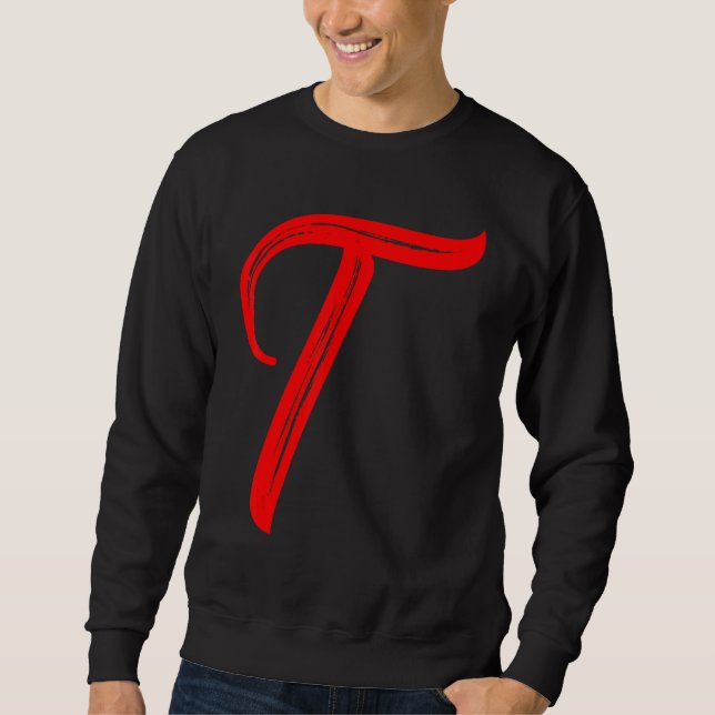 Letter Alphabet Large Red Graphic Initial Lång Ärmad Tröja (Framsida)