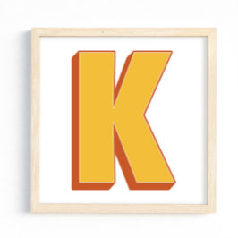 Letter Art Poster, K Monogram, Bold Type Initial  Poster