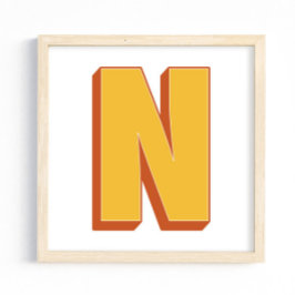 Letter Art Poster, N Monogram, Bold Type Initial  Poster