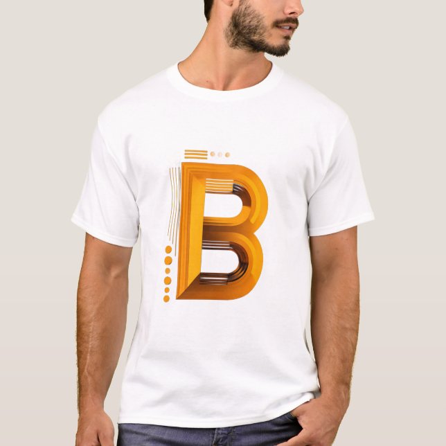 Letter B – Amber 3D Monogram on Deep Black T Shirt (Framsida)