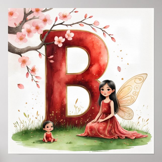 Letter B Fairy Art Poster - Cherry Blossoms (Framsidan)