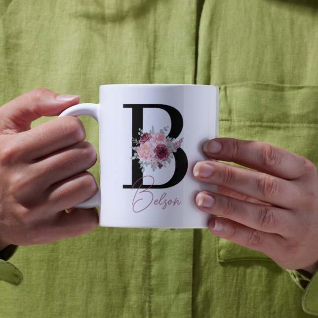 letter b Watercolor floral coffee mug Kaffemugg (Skapare uppladdad)
