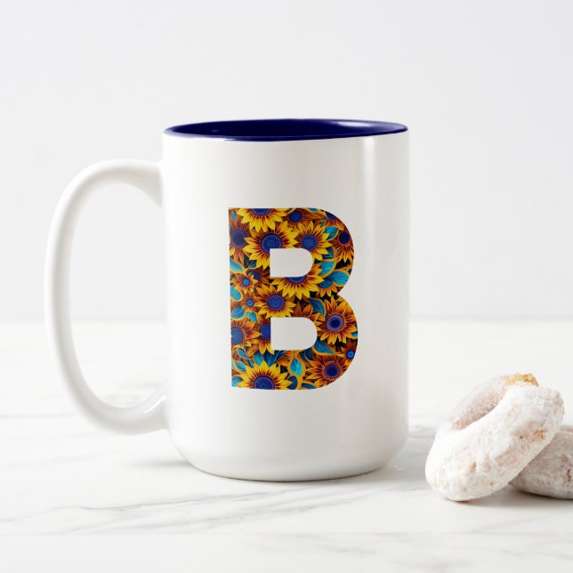 Letter B with sunflowers mug Två-Tonad Mugg (Med munk)