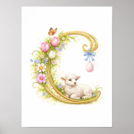 Letter C Gold Spring Nature Monogram Lamb Poster