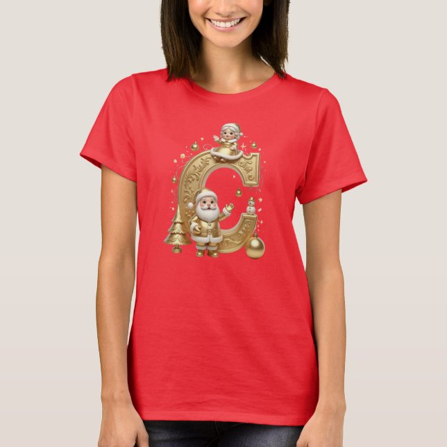 Letter C: Royal Gold Luxury Christmas T-Shirt (Framsida)