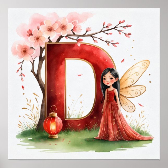  Letter D Chinese Lantern Fairy Poster Nursery Art (Framsidan)