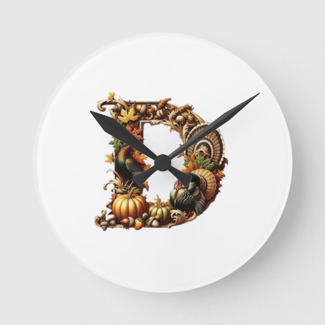 Letter D Thanksgiving style gift  Rund Klocka (Framsida)