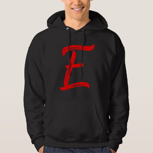 Letter E Alphabet Large Red Graphic Initial Hoodie (Framsida)