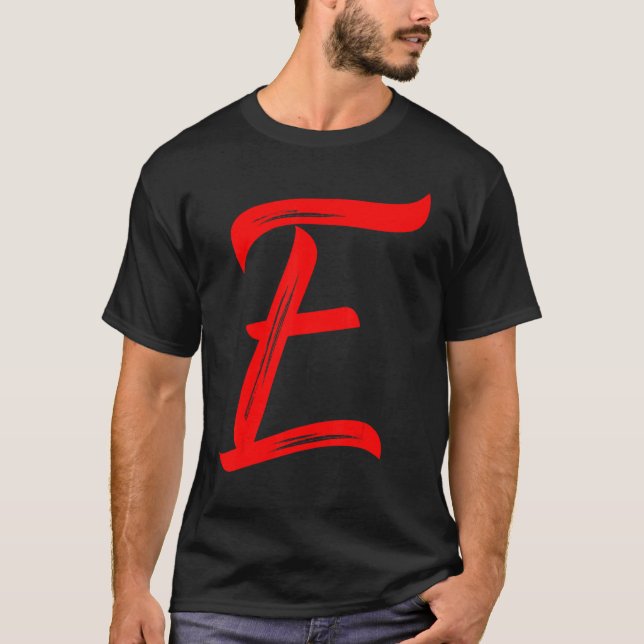 Letter E Alphabet Large Red Graphic Initial T Shirt (Framsida)