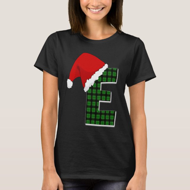 Letter E Santa Hat Monogram T Shirt (Framsida)