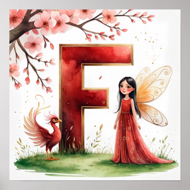 Letter F Phoenix Bird Fairy Poster Mythical Art (Framsidan)