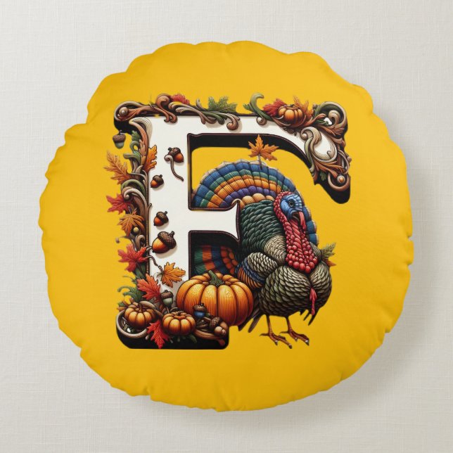 Letter f Thanksgiving gift style  Rund Kudde (Framsidan)