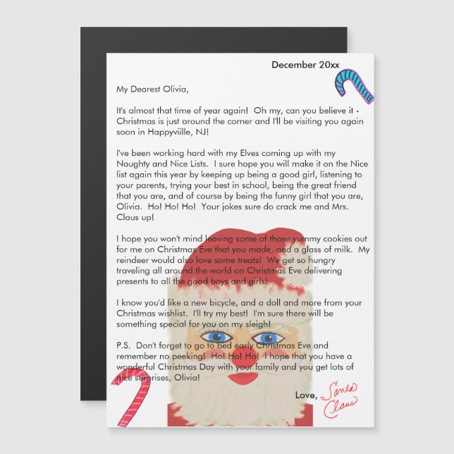 Letter from Santa Candy Canes Child's Name (Fram/baksida)