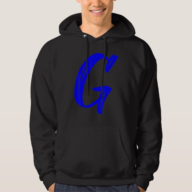 Letter G Alphabet Large Blue Graphic Initial Hoodie (Framsida)