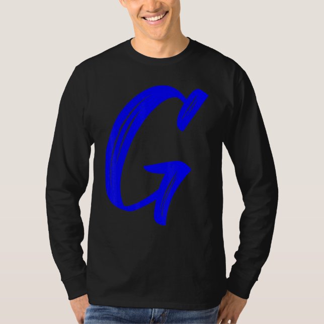 Letter G Alphabet Large Blue Graphic Initial T Shirt (Framsida)