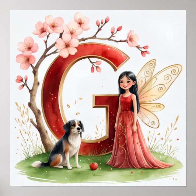 Letter G Chinese Dog Fairy Poster - Alphabet Art (Framsidan)
