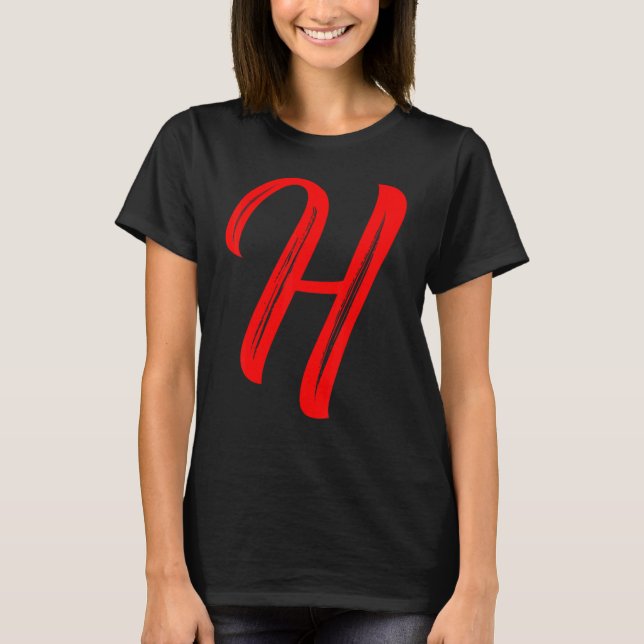 Letter H Alphabet Large Red Graphic Initial T Shirt (Framsida)