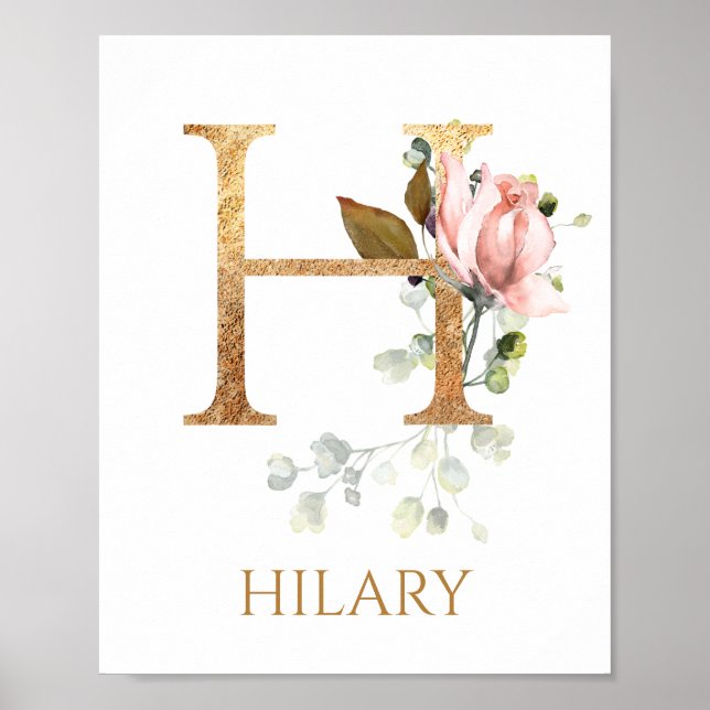 Letter H Monogram Pink Peach rose Nursery Poster (Framsidan)