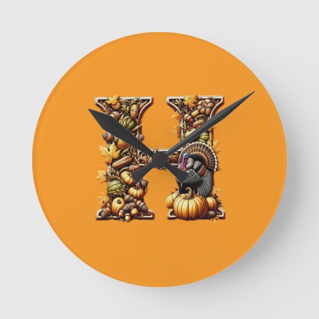 Letter H Thanksgiving gift style  Rund Klocka (Framsida)