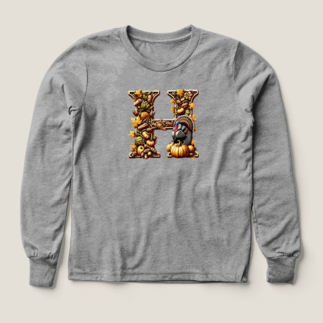 Letter H Thanksgiving gift style  T Shirt (Design framsida)