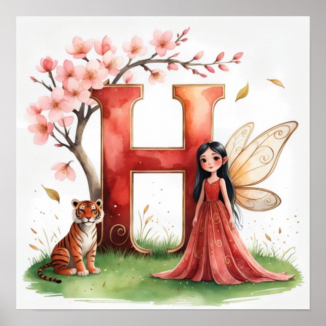Letter H Tiger Fairy Poster - Alphabet Art (Framsidan)