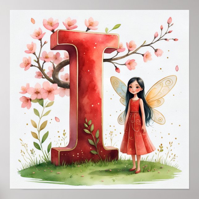 Letter I Cherry Blossom Fairy Poster - Fairy Art  (Framsidan)