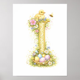 Letter I Gold Spring Nature Monogram Yellow Duck Poster