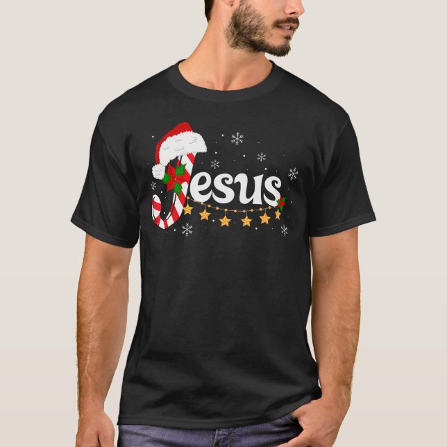 Letter J For Jesus Christian Candy Cane Santa Hat  T Shirt (Framsida)