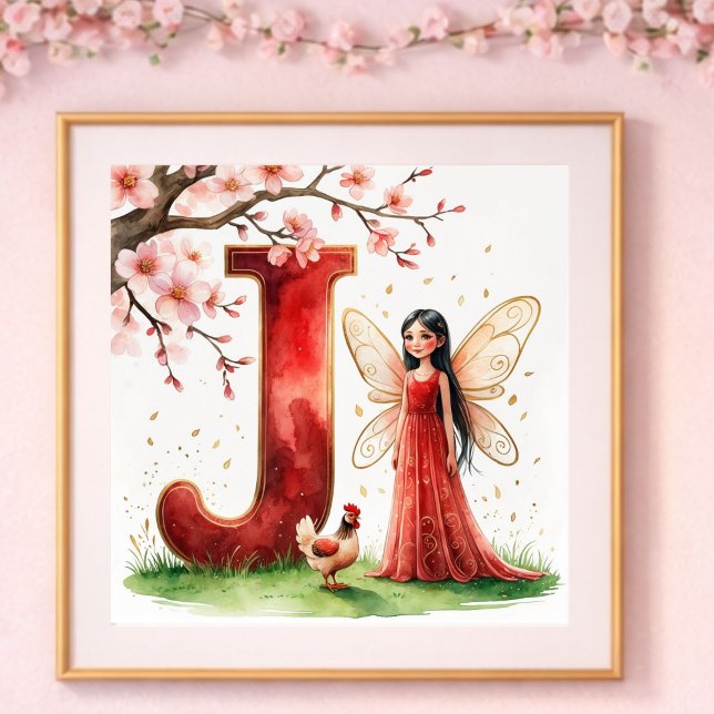 Letter J Rooster Cherry Blossom Fairy Poster Art (Skapare uppladdad)