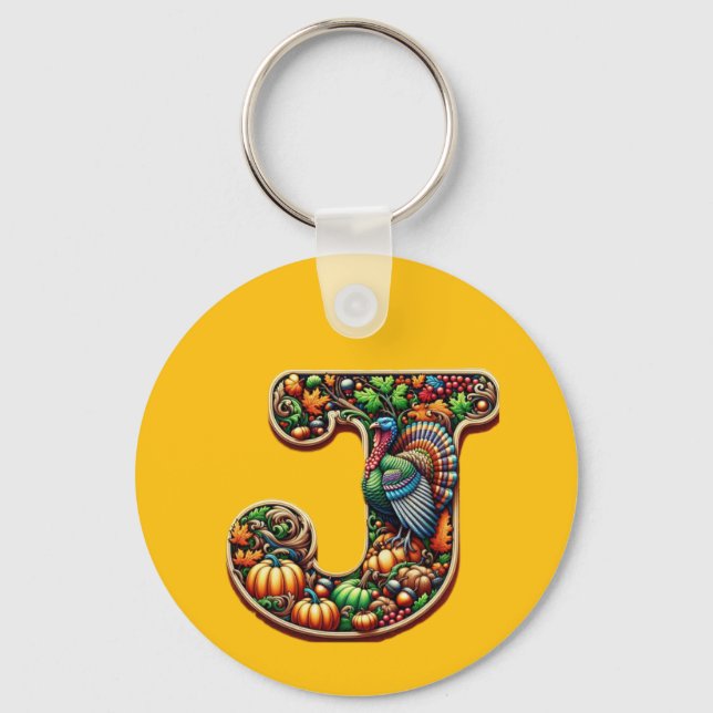 Letter J Thanksgiving style gift  Nyckelring (Framsida)
