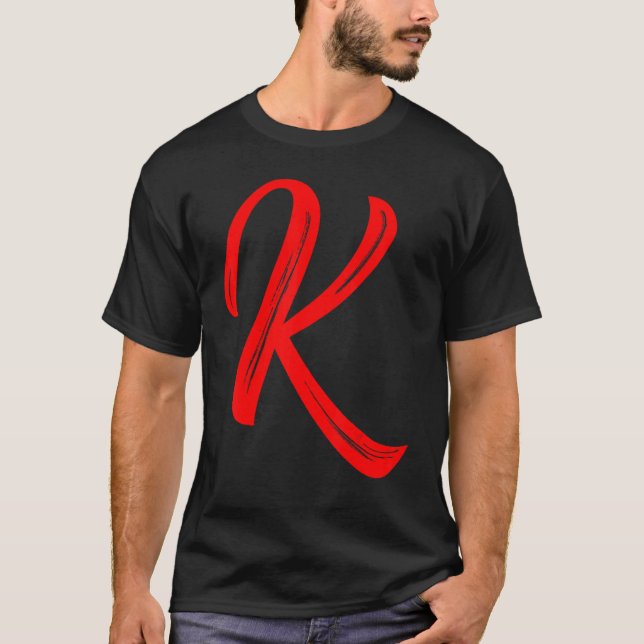 Letter K Alphabet Large Red Graphic Initial T Shirt (Framsida)