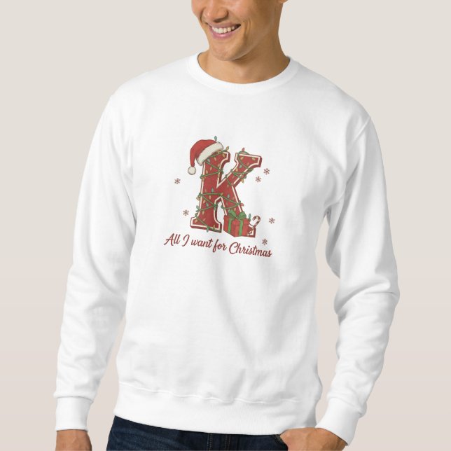 Letter K Christmas Monogram Design Lång Ärmad Tröja (Framsida)