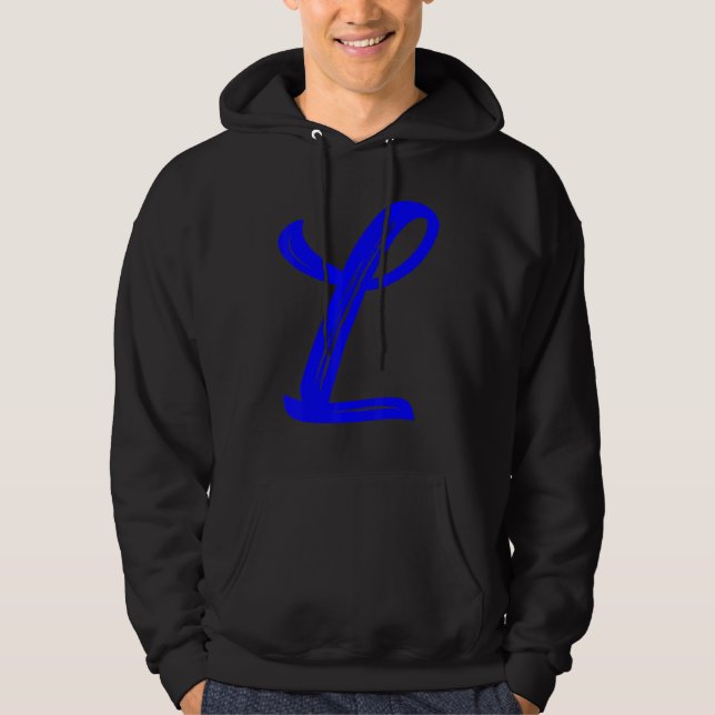 Letter L Alphabet Large Blue Graphic Initial Hoodie (Framsida)