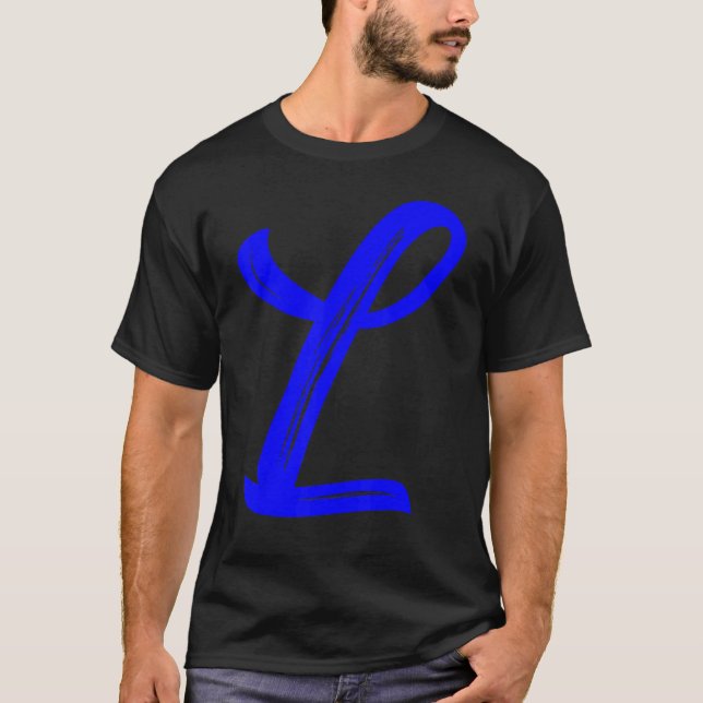 Letter L Alphabet Large Blue Graphic Initial T Shirt (Framsida)