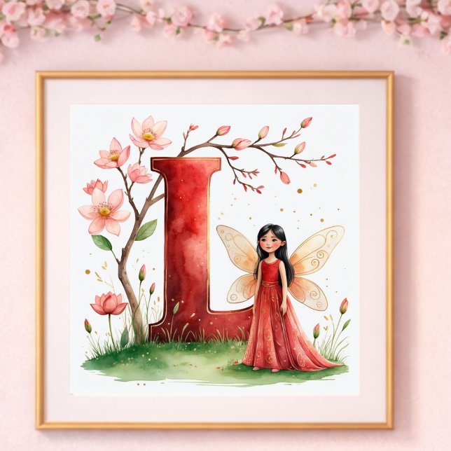 Letter L Lotus Flower Fairy Art Poster - Botanical (Skapare uppladdad)