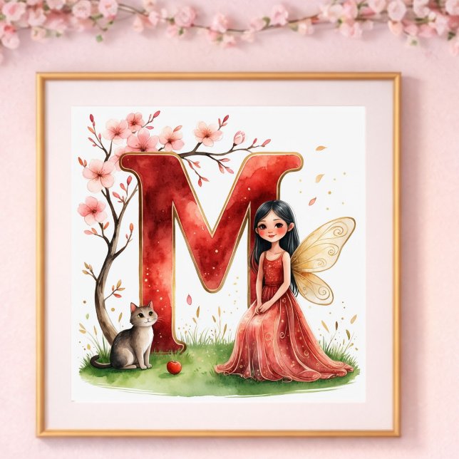 Letter M Cat Fairy Poster Feline Pet Alphabet Art (Skapare uppladdad)