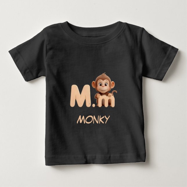 Letter M Monkey Educational Kids T-Shirt | Upperca (Framsida)