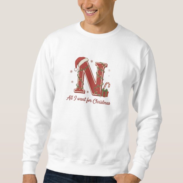 Letter N Christmas Monogram Design Lång Ärmad Tröja (Framsida)