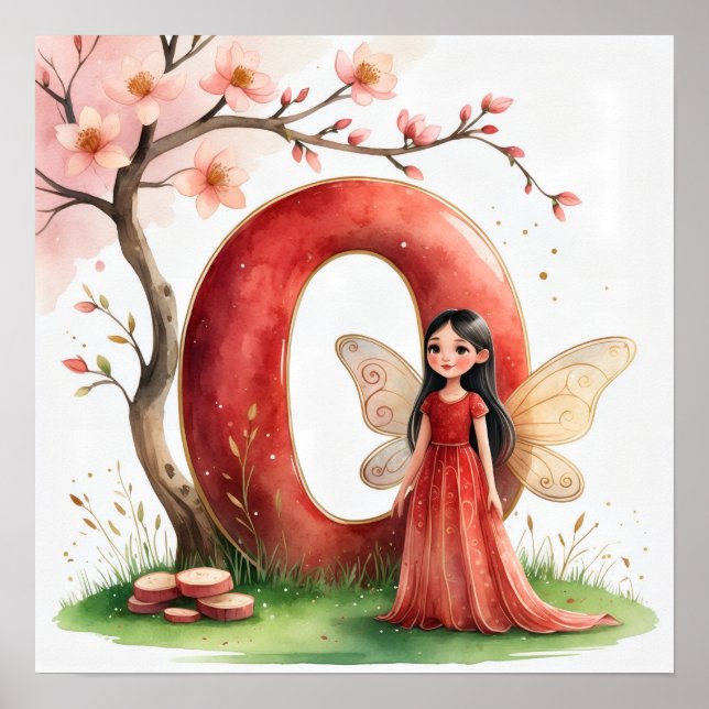 Letter O Cherry Blossom Fairy Art Poster Alphabet (Framsidan)