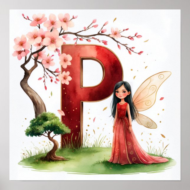 Letter P Bonsai Tree Fairy Poster Japanese Garden (Framsidan)