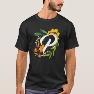 Letter P Capital Alphabet Flowers Monogram Initial T Shirt