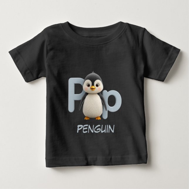 Letter P Penguin Educational Kids T-Shirt | Upperc (Framsida)