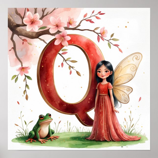 Letter Q Frog Fairy Poster - Chinese Alphabet Art (Framsidan)