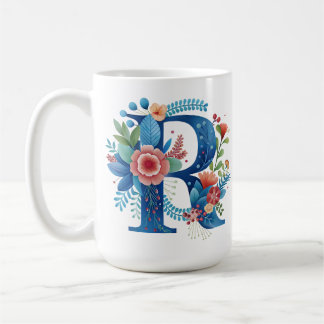 Letter R Floral coffee Mug with custom name Kaffemugg